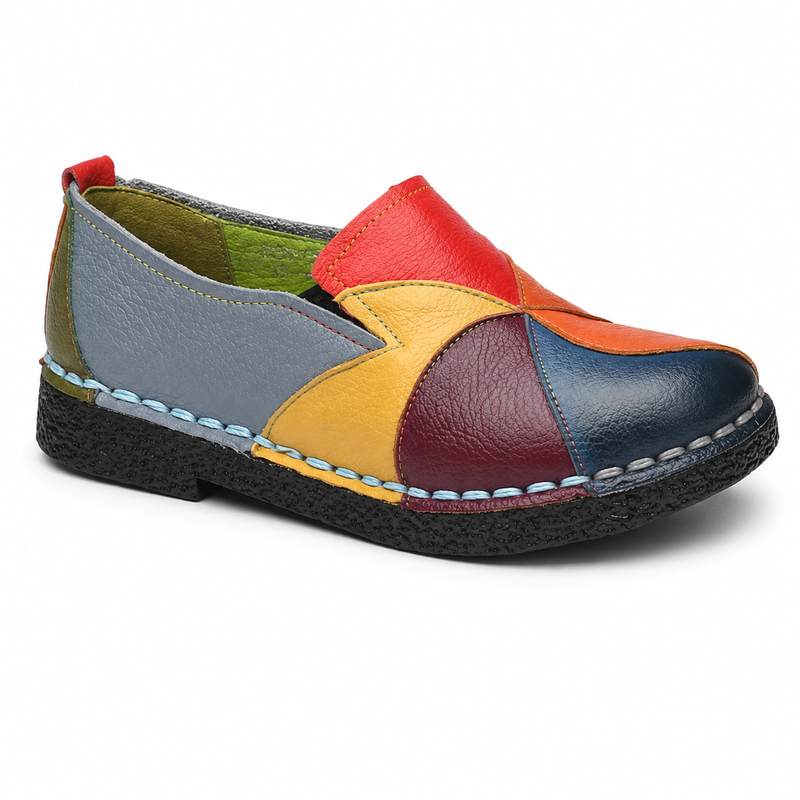 Mocassin Femme Cuir Patchwork Multicolore