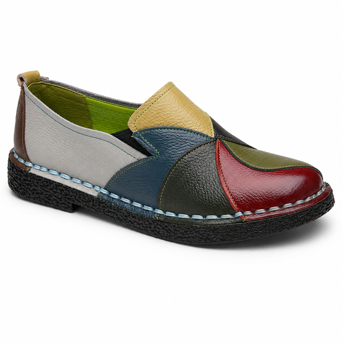 Mocassin Femme Cuir Patchwork Multicolore