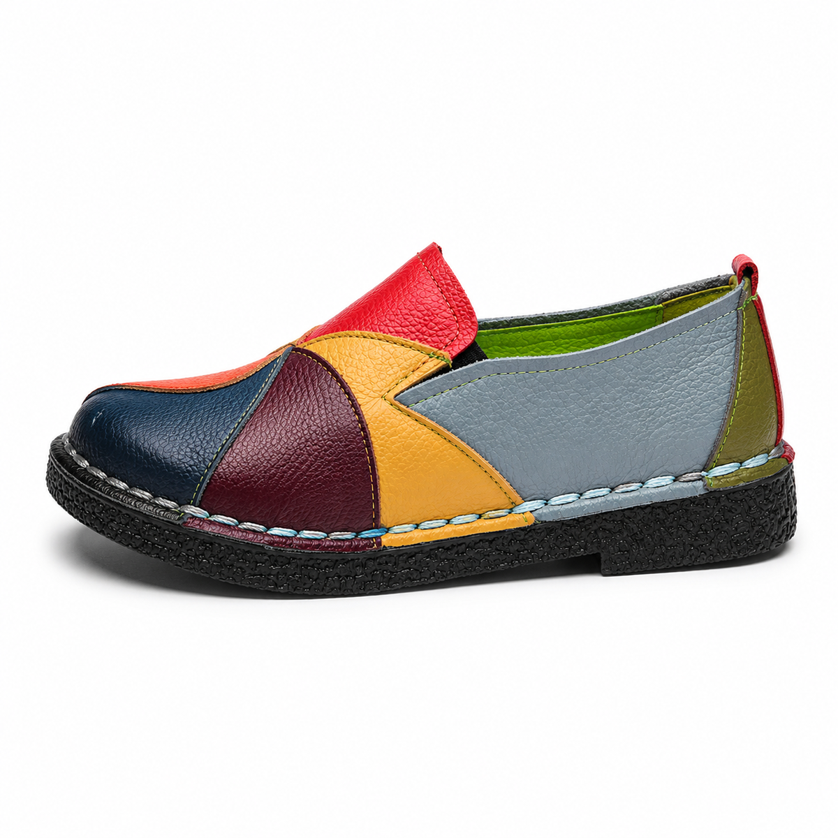 Mocassin Femme Cuir Patchwork Multicolore