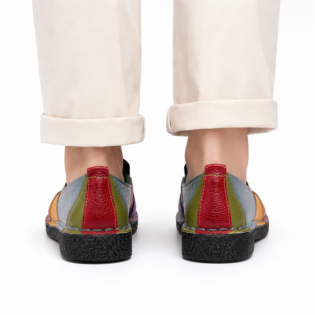 Mocassin Femme Cuir Patchwork Multicolore