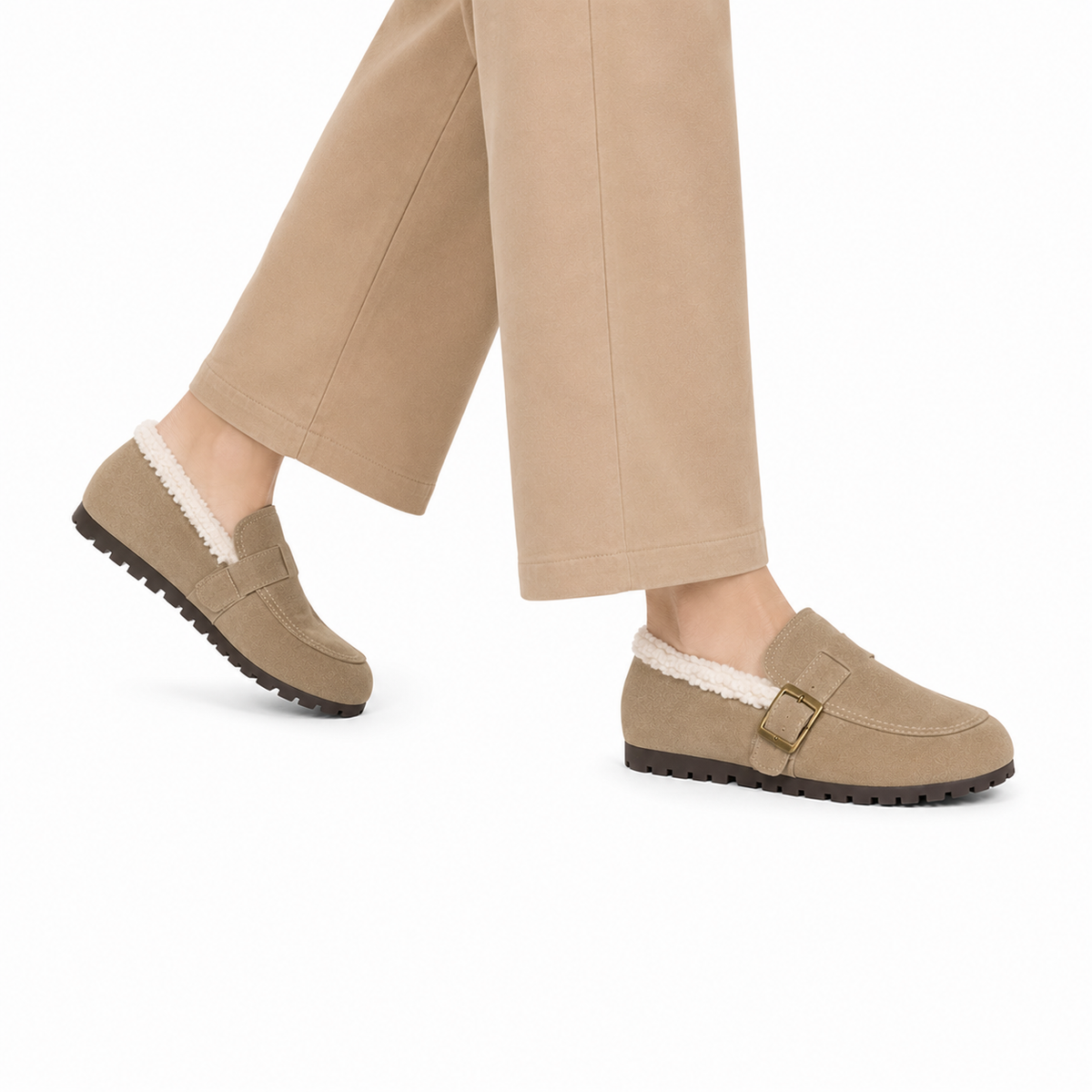 Mocassin Femme Fourré à Boucle