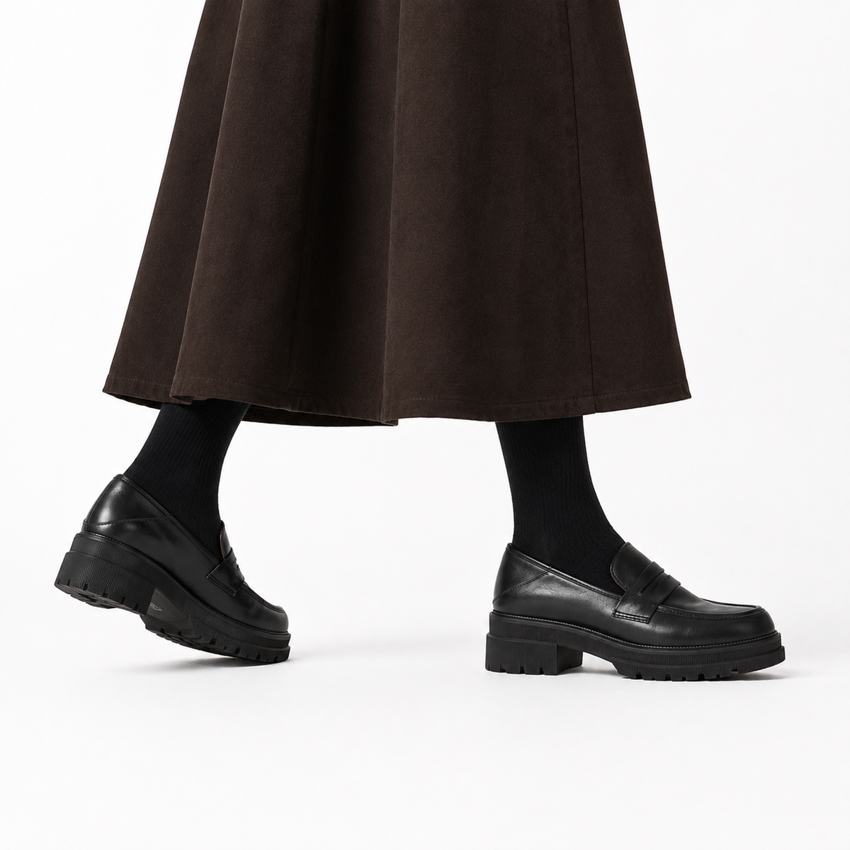 Mocassin Femme Talon Bloc Semelle Crantée