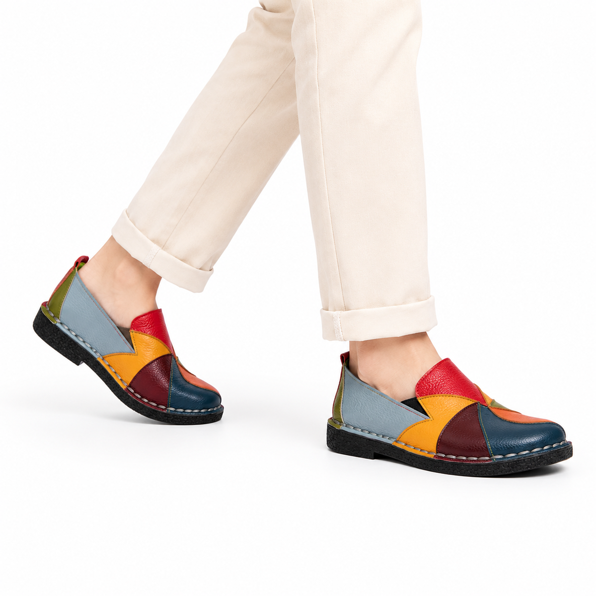 Mocassin Femme Cuir Patchwork Multicolore